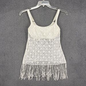 Profile by Gottex Tankini Top Womens 32D White Crochet Fringe Swimsuit 626-1D37